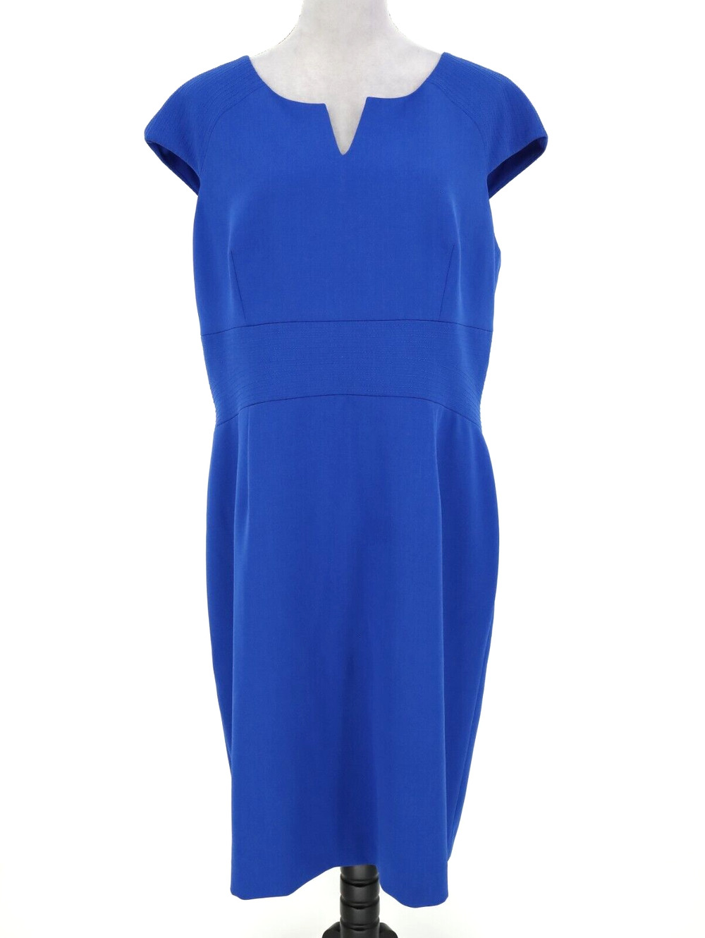Preston & York Dress Womens 16 Blue Back Zip Stretch Knit Sleeveless Midi Crepe